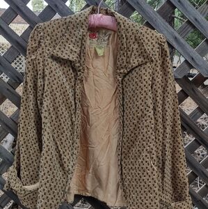 Vintage Velveteen Floral Jacket Yellow Tan